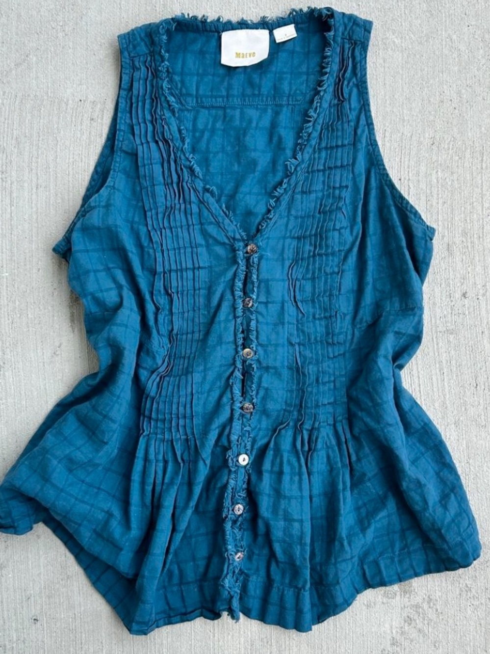 Maeve Teal Button-Front Ruffled Tank Top